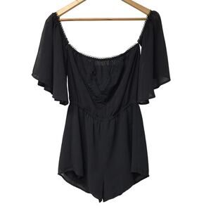 Essue Romper Womens Small Black Short Bell Sleeves
